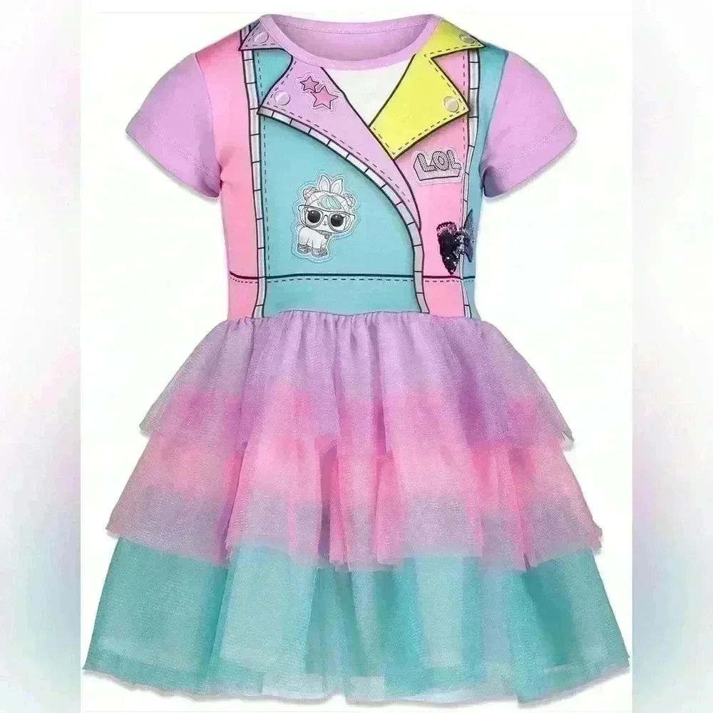 LOL Surprise Girls Dress XS 4/5 Rainbow Tulle Ruffle Jacket Graphic Sparkle